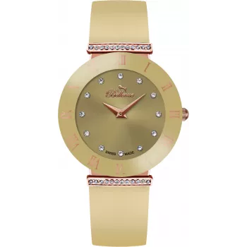 Relógio de mulher BELLEVUE E105 quartzo analógico 33 mm aço inoxidável mostrador branco couro preto