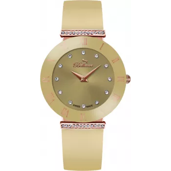Relógio de mulher BELLEVUE E106 quartzo analógico 26mm caixa de aço inoxidável mostrador branco bracelete de pele preta