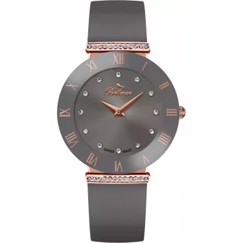 BELLEVUE Woman E112 relógio analógico de quartzo 25mm mostrador prateado bracelete de couro preta
