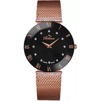 BELLEVUE Relógio analógico de quartzo de mulher F101 33mm prateado aço inoxidável malha