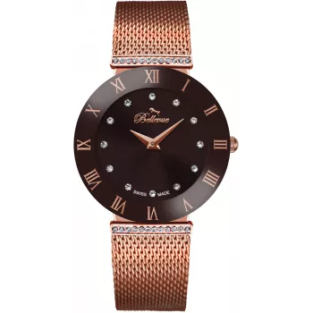 Relógio de mulher BELLEVUE Woman F103 33 mm quartzo analógico - mostrador branco pele preta
