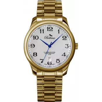 Relógio BELLEVUE F11 35mm quartzo suíço aço inoxidável pele preta