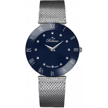 BELLEVUE relógio mulher F130 quartzo analógico 26mm caixa de aço inoxidável pulseira de pele mostrador branco