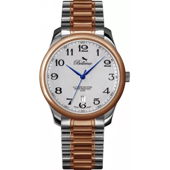 Relógio de mulher BELLEVUE F2 35 mm quartzo mostrador prateado pulseira de pele preta