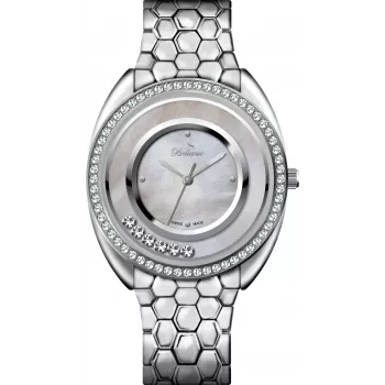 Relógio BELLEVUE Woman F51 quartzo analógico 33 mm mostrador prateado bracelete de pele preta