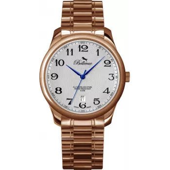 Relógio de mulher BELLEVUE F6 analógico de quartzo 30mm mostrador prateado pulseira de pele preta