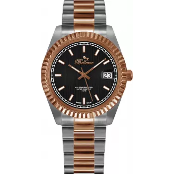 Relógio de quartzo analógico BELLEVUE Woman H19 38mm mostrador prateado bracelete de pele preta
