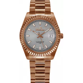 BELLEVUE relógio analógico de quartzo de mulher H28 30mm mostrador prateado bracelete de pele preto