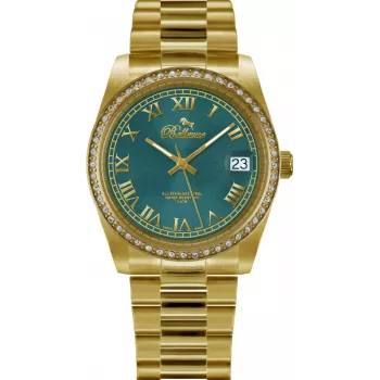 BELLEVUE Woman I16 27 mm relógio de quartzo analógico mostrador prateado bracelete de pele preta