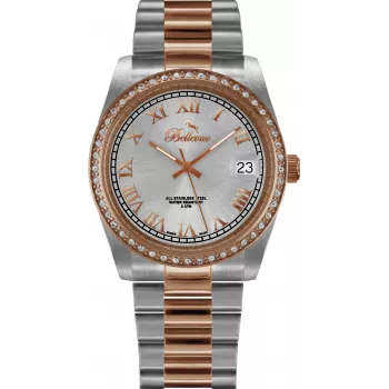BELLEVUE Woman I21 36mm Relógio analógico de quartzo mostrador prateado bracelete de couro preta