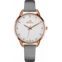 Relógio de quartzo analógico de mulher BELLEVUE B34 38 mm caixa em aço inoxidável mostrador branco bracelete em pele preta