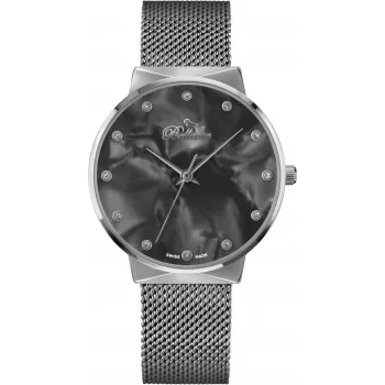 Relógio de mulher BELLEVUE B13 analógico de quartzo 33 mm caixa de aço inoxidável bracelete de pele preta