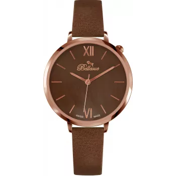 BELLEVUE B51 relógio de quartzo para senhora 35mm caixa de aço inoxidável mostrador prateado bracelete de couro preta