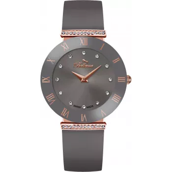 BELLEVUE relógio de quartzo mulher E111 33 mm caixa em aço inoxidável bracelete em pele preta