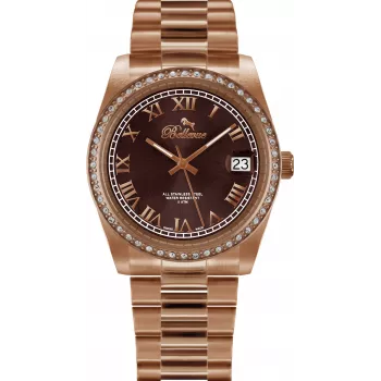 Relógio de mulher BELLEVUE I29 quartzo analógico 36mm caixa de aço inoxidável mostrador branco bracelete de pele preta