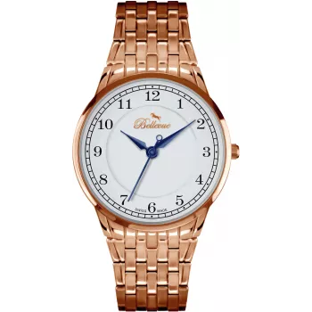 Relógio de mulher BELLEVUE A48 36 mm ouro rosa aço inoxidável couro castanho