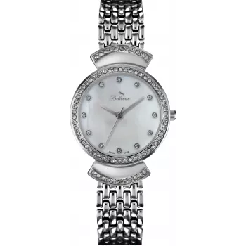 BELLEVUE relógio para senhora D48 (32mm) – analógico de quartzo, mostrador branco, bracelete de couro sintético preta
