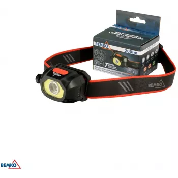 BEMKO C49-LTC02 lanterna frontal LED multifunções recarregável, 200lm, 6500K, 1200mAh, IP44