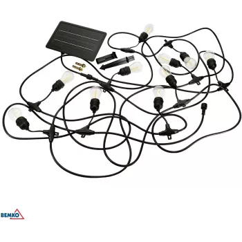 Fio de luzes LED solar para jardim BEMKO SOLBEE 10 LEDs 10m branco quente 3000K IP65 preto
