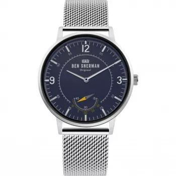 Ben Sherman WB034USM Relógio de quartzo analógico de homem 43 mm Aço inoxidável mostrador azul