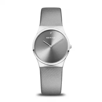 Relógio de quartzo Bering Classic para mulher 34 mm mostrador azul bracelete milanesa de aço inoxidável