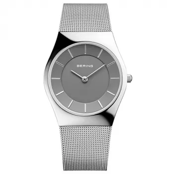 BERING relógio de homem de quartzo Classic 11936-309 36mm mostrador azul bracelete de malha milanesa prateada