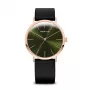 Bering relógio de quartzo homem Classic 36mm aço inoxidável ouro rosa mostrador azul pulseira milanesa 13436-469