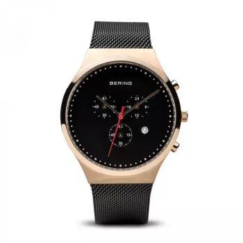 Bering Relógio de quartzo Classic de homem 40mm Aço inoxidável mostrador preto bracelete de malha 14740-166