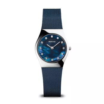 Relógio de mulher BERING Classic Collection de quartzo 11927-307 27 mm aço inoxidável bracelete milanesa mostrador azul