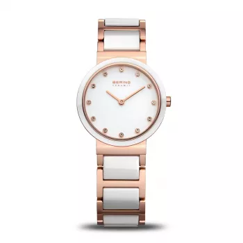 Relógio de quartzo clássico de mulher Bering 10725-766 prateado aço inoxidável malha 25mm
