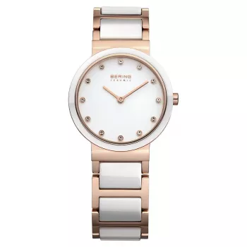 BERING relógio de quartzo de mulher Classic 10729-766 29mm aço inoxidável dourado rosa mesh