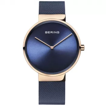Relógio de quartzo de mulher BERING Classic 14531-367 19 mm rosa-ouro aço inoxidável malha