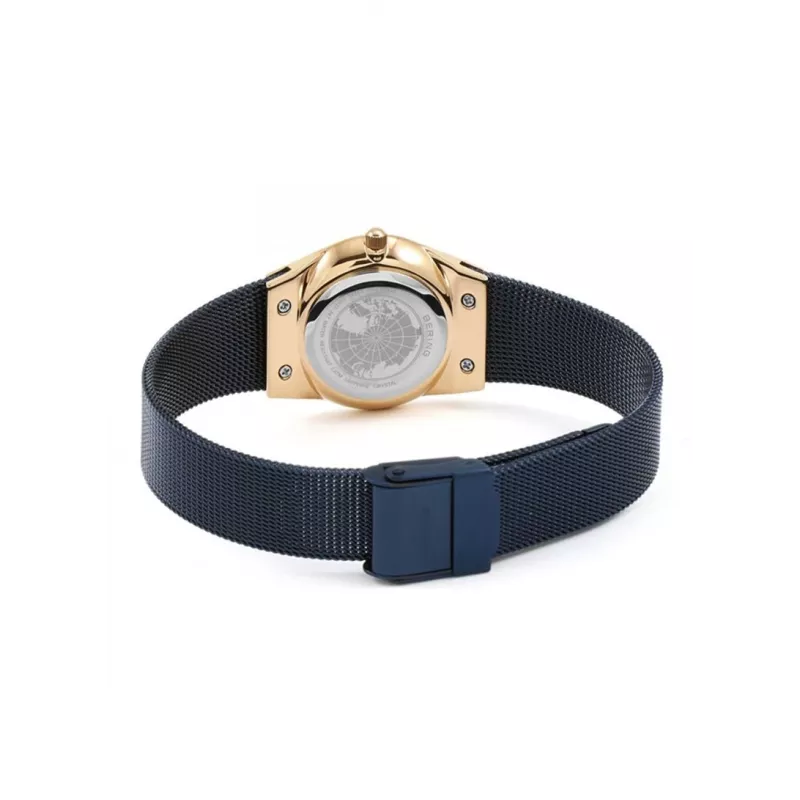 BERING relógio de quartzo Classic para mulher 26mm ouro rosa aço inoxidável malha mostrador raios de sol castanho