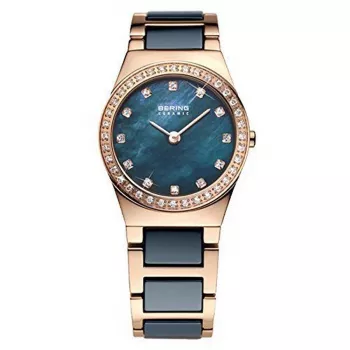 Relógio de quartzo para mulher BERING Classic 26mm aço inoxidável bracelete milanesa mostrador azul sunray 32426-767