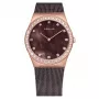 Relógio de mulher BERING 12430-262 30 mm rosa-ouro aço inoxidável malha mostrador raios de sol castanho
