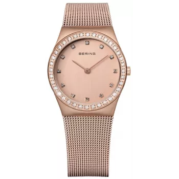 BERING Relógio mulher 12430-366 30 mm Aço inoxidável dourado rosa Mostrador sunray castanho