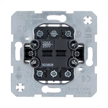 Mecanismo de interruptor duplo de tecla Berker 303808, corta-corrente/comutador, 2x 1 polo, 10 A, 250 V, encastrar, sem halogéneos