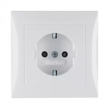 Berker S.1 tomada SCHUKO com tampa, branco polar (Type F, 16 A, 250 V, encastrar)