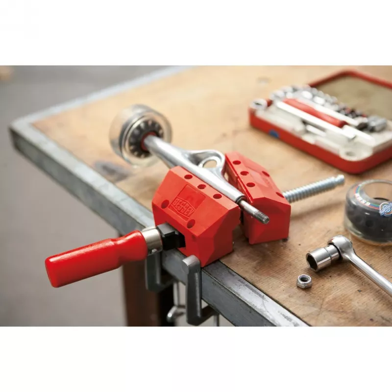 Torno de bancada mini BESSEY S10-ST S 10, vermelho, 100 mm de abertura, 50 mm de profundidade, com 2 grampos de mesa