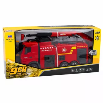 Camião de bombeiros telecomandado Huina 1362 com grua e canhão de água, 1:18