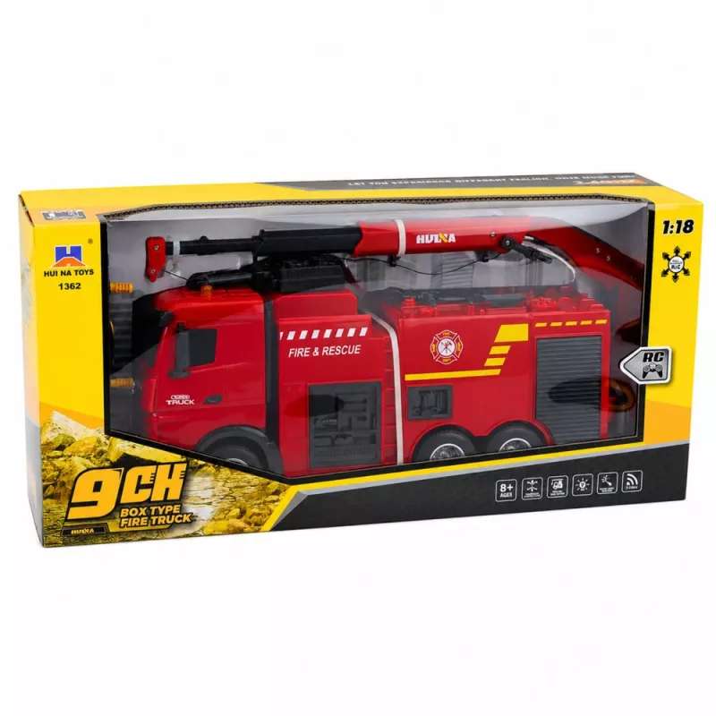 Camião de bombeiros telecomandado Huina 1362 com grua e canhão de água, 1:18
