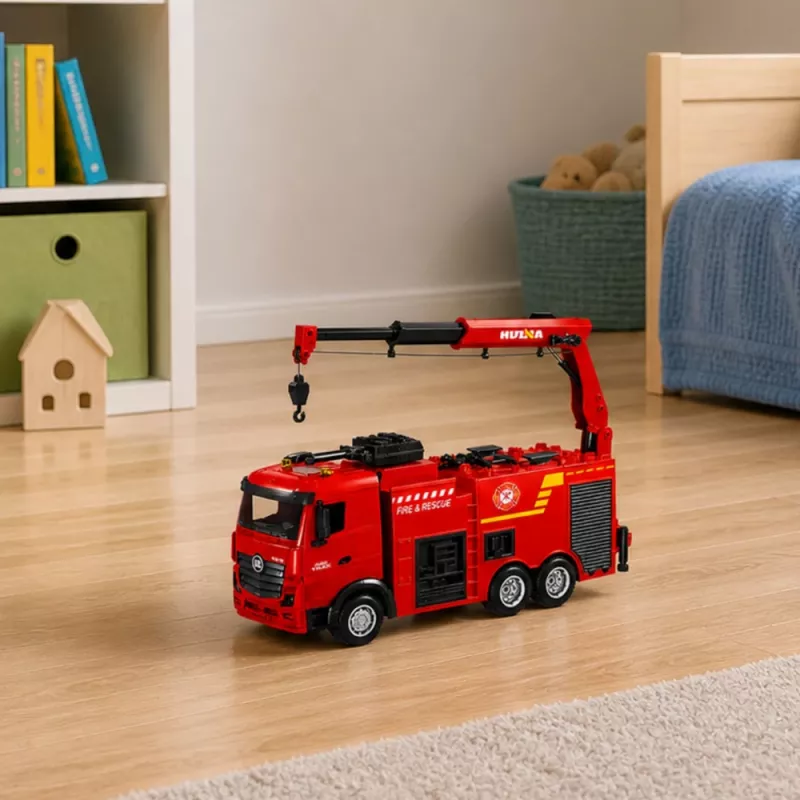 Camião de bombeiros telecomandado Huina 1362 com grua e canhão de água, 1:18