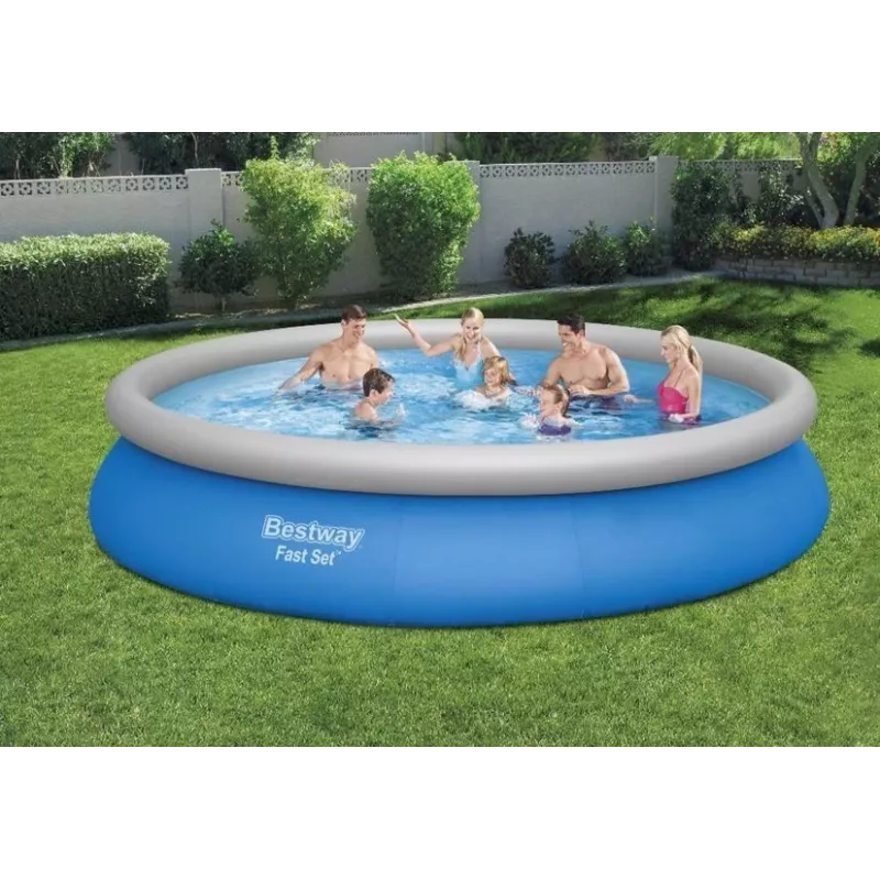 Bestway Fast Set Piscina 457 x 84 cm (15 ft) Piscina redonda insuflável com bomba de filtro, capacidade de 11016 L, revestimento DuraPlus, Prismatic Stone Print