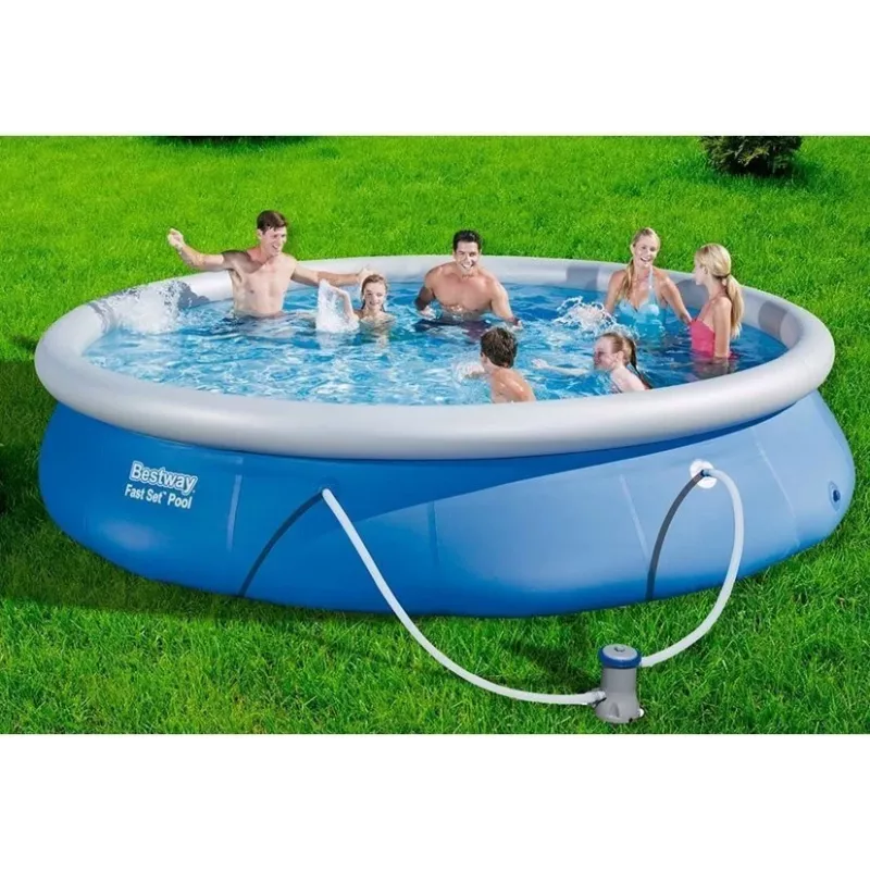 Bestway Fast Set Piscina 457 x 84 cm (15 ft) Piscina redonda insuflável com bomba de filtro, capacidade de 11016 L, revestimento DuraPlus, Prismatic Stone Print