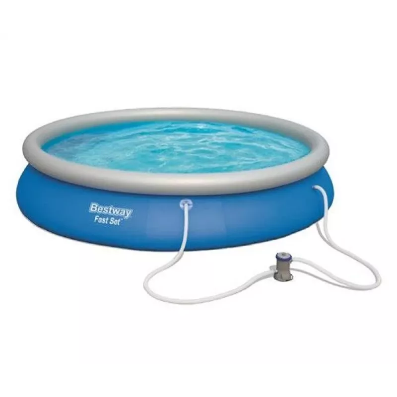 Bestway Fast Set Piscina 457 x 84 cm (15 ft) Piscina redonda insuflável com bomba de filtro, capacidade de 11016 L, revestimento DuraPlus, Prismatic Stone Print