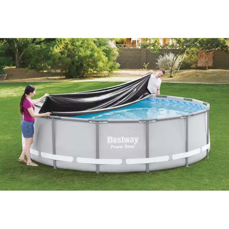 Bestway Cobertura de piscina Flowclear para piscina Steel Pro MAX Frame 427 cm (14 ft) - azul polietileno com atadores de corda