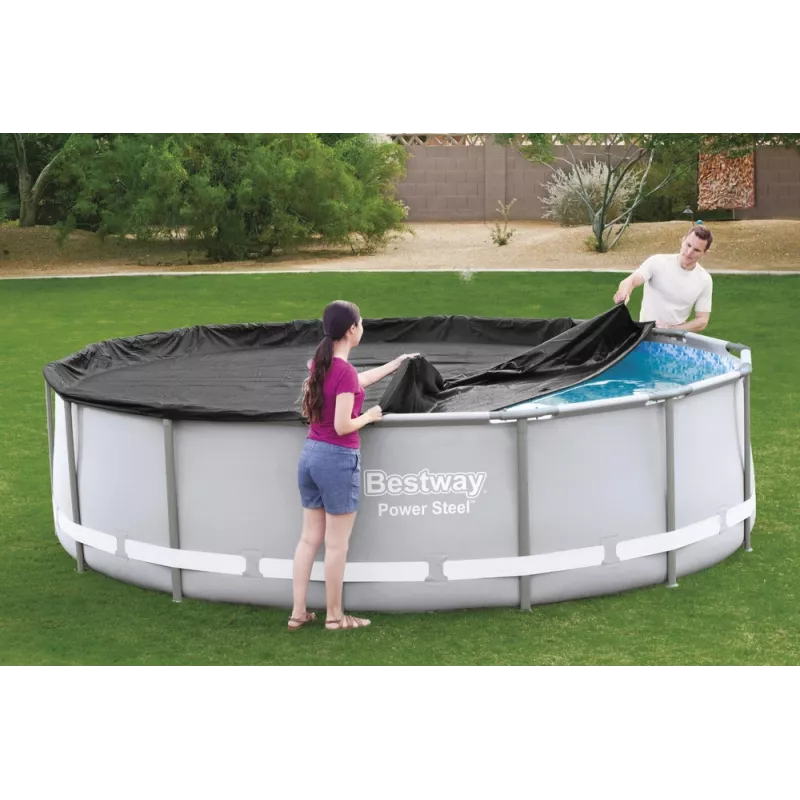 Bestway Cobertura de piscina Flowclear para piscina Steel Pro MAX Frame 427 cm (14 ft) - azul polietileno com atadores de corda