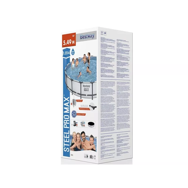 Piscina Bestway Steel Frame 549 x 122 cm (18 ft x 48 in) Piscina Redonda com Bomba de Filtro, Escada, Cobertura - 56462