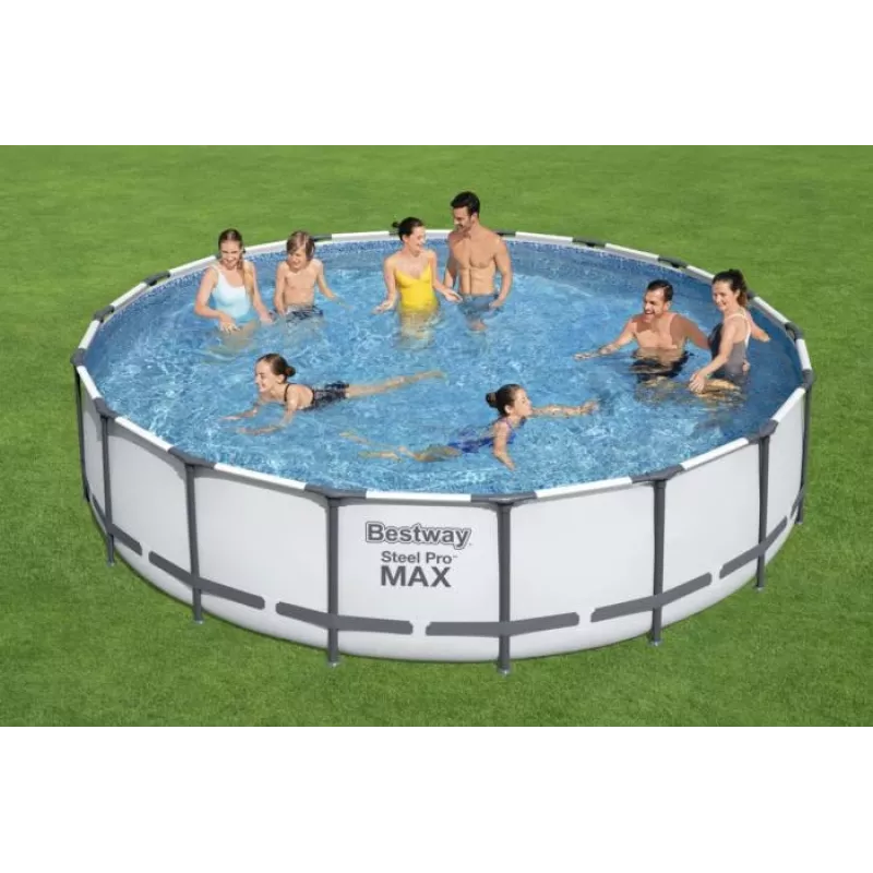 Piscina Bestway Steel Frame 549 x 122 cm (18 ft x 48 in) Piscina Redonda com Bomba de Filtro, Escada, Cobertura - 56462