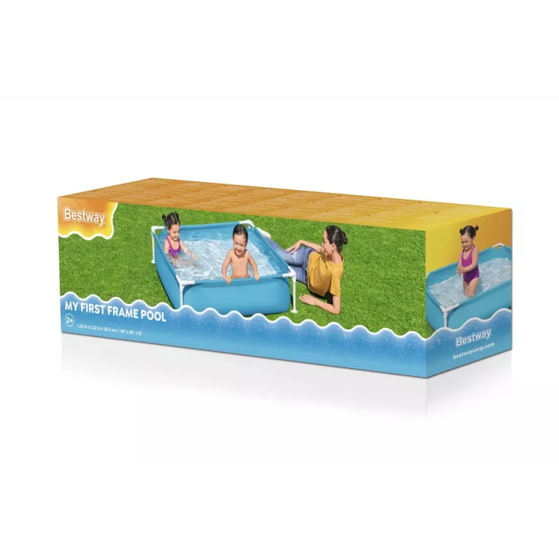 Bestway Steel Pro Piscina de estrutura 122 cm x 122 cm x 30,5 cm piscina quadrada para crianças 365 L azul